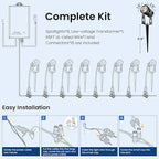 All-in-One Outdoor Low Voltage Landscape Lighting Kit, LED Landscape Spot Lights with 60W Transformer and 65FT Wire, Waterproof Outside Spotlights for Yard, Garden, Tree, Pathway, House, 3000K, 8 Pack