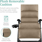 Best Choice Products Oversized Zero Gravity Chair, Folding Outdoor Patio Recliner, XL Anti Gravity Lounger w/Removable Cushion, Cup Holder, Side Tray, 350lb Capacity - Wheat