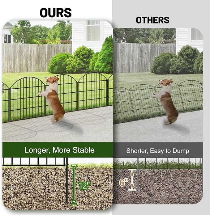 Decorative Fences, Black Metal Garden Border Fence with 5 Panels and 6 Stakes