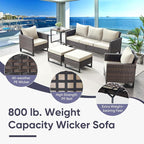 Belord 7 Piece Outdoor Furniture Patio Wicker Sofa Set, Oversize Outdoor Swivel Rocker Chairs with Rattan Ottomans, Conversation Sets Patio Furniture Come with Removable Washable Cushion Beige, Brown