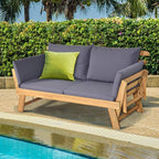 Tangkula Convertible Acacia Wood Patio Couch Sofa Bed with Adjustable Armrest, Outdoor Daybed with Cushion & Pillows, Outside Folding Futon Sofa Couch Bench for Porch, Courtyard, Poolside & Garden