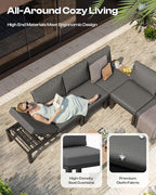 Aluminum Modular Outdoor Patio Furniture Set, 6 Seats Patio Sectional Sofa Set with Adjustable Backrest & Thick Cushions, All-Weather Conversation Sets with Table for Garden & Yard, Graphite