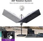 PURPLE LEAF 8.2' X 11.5' Tilting Patio Umbrella with Base Outdoor Cantilever Swivel Rectangle Umbrella Offset Umbrella with 360-degree Rotation for Garden Deck Pool Patio Light Grey