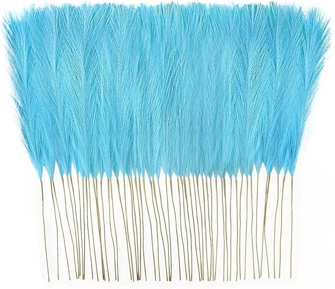 Faux Pampas Grass Stems, Light Blue, 50 Pack, 21.6 Inch Artificial