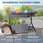 Grepatio Outdoor Porch Swing with Canopy and Stand, 3 Person Patio Swing for Adults, Convertible 2 in 1 Porch Bed Swing with Cup Holder, 3 Seat Swings with 2 Pillow Cushions for Garden, Yard (Grey)