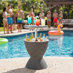 Tangkula Outdoor Cool Bar Table, Rattan Patio 8 Gallon Beer & Wine Cooler, All-Weather Ice Bucket w/Height Adjustable Top, Drainage Plug, 3-in-1 Cocktail Bar Table for Party, Barbecue, Picnic (Grey)