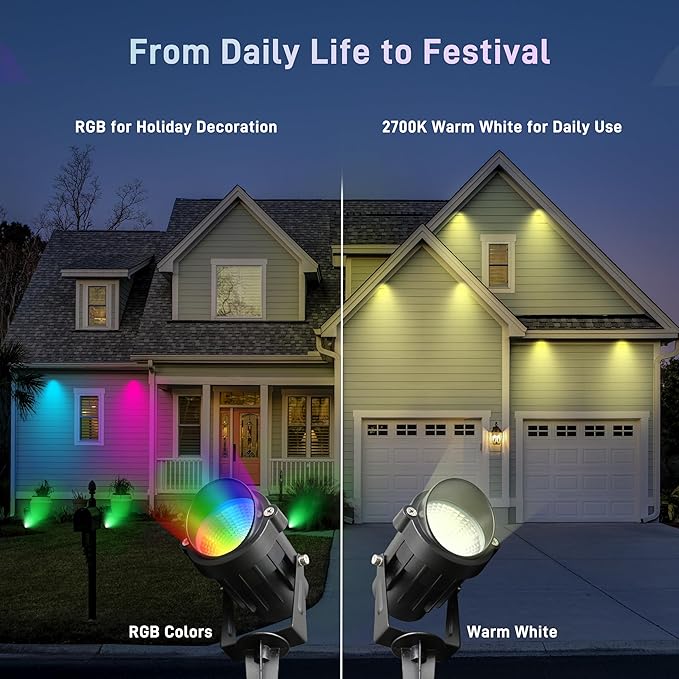 Halloween Christmas Outdoor Spotlights,12W RGBW Colors Changing Landscape Spotlight with Remote Control, IP65 Waterproof 110V LED Spotlight Indoor with US Plug for Yard Garden House (2Pack)
