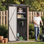 Aoxun Outdoor Storage Shed with Floor - Vertical Cabinet with 2 Adjustable Shelves & Lockable Doors, Waterproof Small Tool Shed, for Backyard Garden Patio Lawn Indoor, Brown
