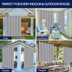 PureFit Outdoor Curtains for Patio Waterproof Weatherproof, UV Resistant Outside Curtains for Gazebo, Front Porch, Pergola, Sun Blocking Privacy Curtain, 100W x 84L inch, 1 Panel, Light Gray