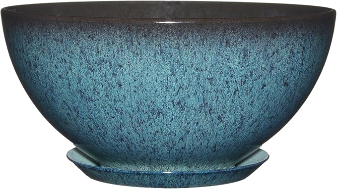 Classic Home and Garden Rosie Modern Planter w/Drainage - Contemporary Planter Bowls - Shallow Round Vases for Small Plants - Versatile Indoor & Outdoor Pots (10” Indigo Speckle)