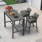 PURPLE LEAF Outdoor 29" Bar Stools Set of 2, Boho Patio Bar Height Chair with Cushion and Back for Outdoor and Indoor, Garden, Patio, Grey