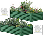 YITAHOME 72x36x18 in 2pcs Galvanized Raised Garden Bed Kit, Large Metal Planter Box with Gloves & Support Rod, Outdoor Flower Bed for Plants Vegetables, Green
