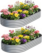 zizin 2 Pack Oval Galvanized Raised Garden Bed Kit 8x4x1ft Large Metal Planter Box for Outdoor Vegetables, Silver