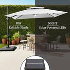 Best Choice Products 12x12ft LED Cantilever Patio Umbrella w/Base Included & 360° Rotation, Large Solar Offset Hanging Outdoor Sun Shade for Deck, Backyard Table w/Stand & Lights – Fog Gray