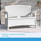 Suncast Outdoor Wicker Love Seat with 23-Gallon Storage, Comfortable Seating for Two, Ergonomic Back Support, All-Weather Furniture for Patio, Deck, and Garden, Ice Cube