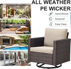 Belord 7 Piece Outdoor Furniture Patio Wicker Sofa Set, Oversize Outdoor Swivel Rocker Chairs with Rattan Ottomans, Conversation Sets Patio Furniture Come with Removable Washable Cushion Beige, Brown