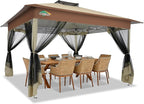 COBIZI 13x13 FT Pop up Gazebo on Clearance - Outdoor pop up Canopy Tent,carpas para Patio, Shelter - Screen Tents with Portable Carry Bag, Patio Gazebos for Camping,Garden,Deck,Backyard,Khaki