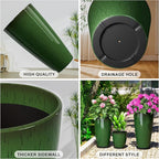 QCQHDU 24,21,11 inch Large Planters with Drainage Hole & Saucer, Set of 3 Plant Pots Tall Planter for Indoor & Outdoor Plants Home Modern Decor