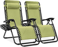 Best Choice Products Set of 2 Adjustable Steel Mesh Zero Gravity Lounge Chair Recliners w/Pillows and Cup Holder Trays - Dusty Green/Black