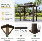 Aoxun Grill Gazebo 8 x 5FT, Outdoor Barbecue Gazebo with Double Polycarbonate Top, Aluminum Grill Canopy with Shelves for Patio, Lawn, Garden