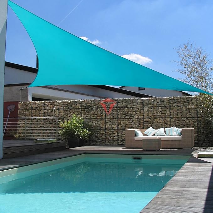 Patio Paradise 26' x 26' x 26' Sun Shade Sail Triangle Canopy Shade Cloth Fabric Sunlight Block Patio Pergola Cover HDPE Deck Awning for Outdoor Backyard Roof Shading, Turquoise