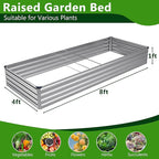 2PCS 8x4x1ft Galvanized Raised Garden Bed Kit,Metal Planter Box for Vegetables,Flowers,Herbs Durable Rust-Resistant Patio Gardening Beds,Silver