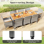 Tangkula 9 Pieces Patio PE Wicker Dining Set, Outdoor Acacia Wood Table and Chairs for 8 with Cushions and 2" Umbrella Hole, Outdoor Dining Furniture Set for Deck, Garden and Yard (Mix Grey+White)