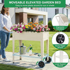Elevated 32" Tall Raised Garden Bed with Legs and Wheels for Mobility, Metal Planter Boxes Outdoor with Shelf, Raised Bed for Gardening Vegetables/Herbs, Backyard, Patio, Balcony, White