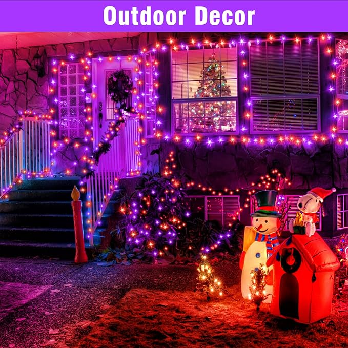 Nisocy 200 LED String Lights Outdoor Waterproof – Purple Orange Fairy Lights with Plug, Connectable Christmas Tree Lights for Patio, Garden, Bedroom, Wedding, Party, Decor (66FT)