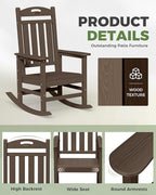 Oversized Outdoor Rocking Chair, HDPE All Weather Resistant Rocking Chairs for Patio, High Back Porch Rocker Chair, 380lbs Weight Capacity, Brown
