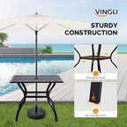 VINGLI 5-Piece Outdoor Dining Set, Metal Patio Dining Set for 4, Square Dining Table with Umbrella Hole & 4 Patio Chairs for Porch, Balcony and Backyard