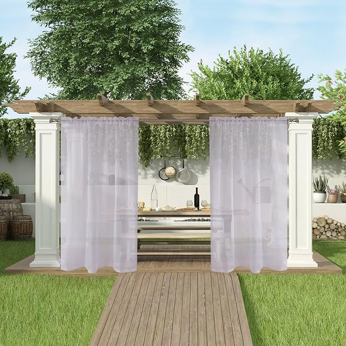 SpaceDresser Waterproof Outdoor Sheer Curtains for Patio - 2 Panels Rod Pocket Indoor Voile Sheer Curtain for Living Room,100W x 84L inch, Silver Grey