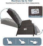 Outdoor Indoor Wicker Recliner with Adjustable Back and Footrest, Patio Reclining Chair with Flip-up Table, Outdoor Rattan Lounge Chair, Grey