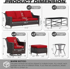 Joyside Wicker Patio Furniture Sets, 10 Pieces Upgraded Large Size Outdoor Furniture with 4 Swivel Rocking Patio Chairs, 3-Seat Sofa, Outdoor Ottoman, Thick Cushions, Wide Armrest, Red