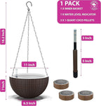 GARDENIX DECOR Self Watering Hanging Planter, 11'' Indoor, Brown, Coco Coir, with Water Level Indicator, Round, 1 Pack