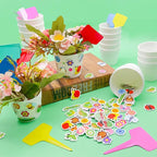 Cinrobiye 30 Set Garden Paper Pot Craft Kit，DIY Flower Plant Crafts with 216 Foam Stickers Watercolor Pens Plastic Plant Tags for Spring Summer Gardening Art Project Classroom Party Activities (Big)