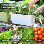 Window Box Planter 6 Packs, 13.8 Inches Rectangle Flower Pots with Drainage Holes & Trays, Pots for Vegetables, Herbs, Flowers, Garden Windowsill Balcony (White)