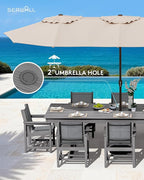 SERWALL 9 Piece Outdoor Dining Set, 84" HDPE Outdoor Large Table and Texilene Chairs for 8，All Weather Patio Dining Furniture Set with Umbrella Hole for Backyard, Garden, Gray