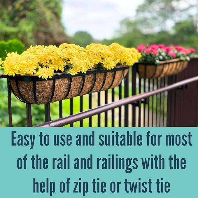 LaLaGreen Deck Railing Planter Boxes - 6 Pack, 36 Inch Long Window Flower Box Attach to House, Wall Planters for Outdoor Plants with Coco Liners English Horse Trough Fence Balcony Garden Porch Rail