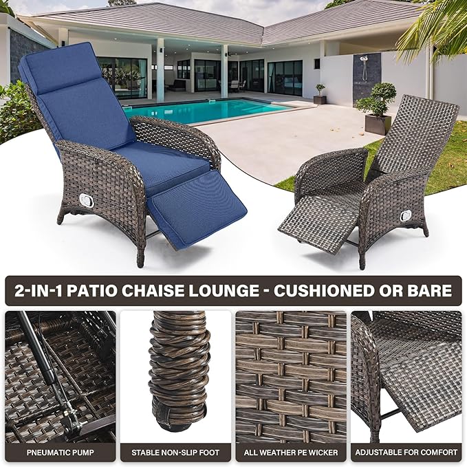Belord 7 Piece Wicker Patio Furniture Set - 4 Adjustable Outdoor Recliner Chairs with 3 Side Table Patio Conversation Set,155° Lay Flat Chaise Lounge Chair Outdoor for Pool Deck Brown