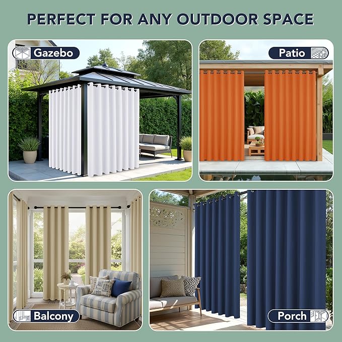 White Outdoor Curtains for Patio Waterproof - 6 Panels Privacy Weatherproof Outside Curtains with Grommets for Pergola, Gazebo, Porch, Cabana, Balcony, 54 x 84 Inch