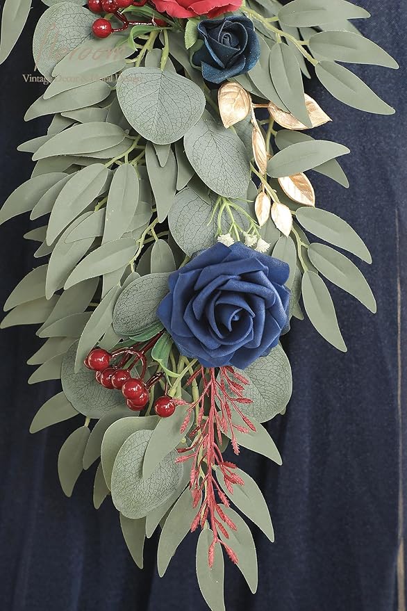Artificial Flower Garland, 6ft Faux Silk Eucalyptus Vine in Dark Red