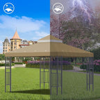 Sumfaller 10x10 FT Gazebo Replacement Canopy Top Cover Double Tiered Canopy Top Cover for Outdoor BBQ Roof Cover Grill Shelter (Brown)