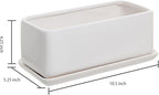 MyGift 10 Inch Modern Unglazed White Ceramic Indoor Plant Pot with Drainage Hole, Rectangular Succulent Planter Window Box with Removable Saucer, 2 Pack
