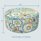 LVTXIII Outdoor/Indoor Inflatable Stool Ottoman, All Weather Patio Footrest Pouf, Portable Round Ottoman for Patio Garden, Camping or Home, D21xH9 Inches, Flower Blue