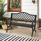 MFSTUDIO 50" Lucky Clover Outdoor Bench, Black Cast Iron Back with Waterproof E-Coating, Durable Patio Garden Bench Park Chair, Black