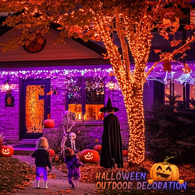 String Lights, 168 ft Outdoor 600 LED Orange to Purple with Remote