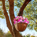 TIHOOD 4 Pack 12 inch Hanging Planter Basket Outdoor Large Hanging Flower Pots Indoor with Coco Coir Liner Round Wire Plant Holder Chain Hanging Basket Garden for Home Decor Balcony Office