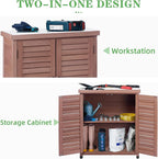 Outdoor Potting Bench with Storage Cabinet and Metal Top, Wood Workstation for Outdoor Patio, Garden (Dark Brown, 31x17x36‘’)