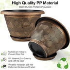 8 Inch Flower Pots Planters for Indoor Outdoor Plants, 4 Pack Plastic Small Plant Pots with Drainage Hole & Tray, Modern Decorative Garden Pot with Saucer, Plant Container for House